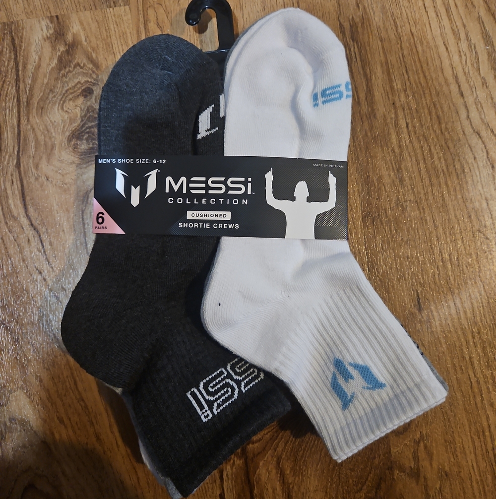 Messi Collection Men's Cushioned Shortie Crew Socks - White & Dark Gray